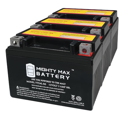 MIGHTY MAX BATTERY YTX4L-BS Battery Replaces Arctic Cat ATV50 Y-6 Youth 04-05 - 3PK MAX3900445